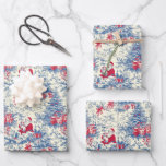 Hoja De Papel De Regalo Retro Santa Blue & Red Christmas Tree Toile Wrap<br><div class="desc">Retro Santa Blue & Red Christmas Tree Toile Envolver hojas de papel de envolvimiento</div>