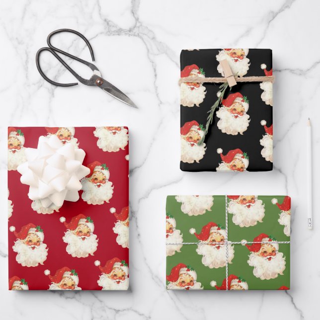 Hoja De Papel De Regalo Retro Santa Claus Head (Anverso)