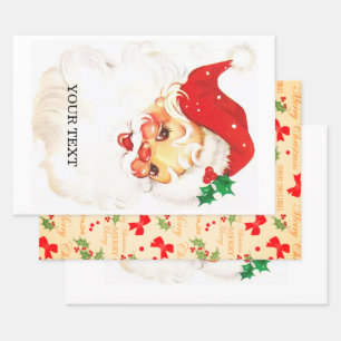 Hoja De Papel De Regalo Retro Santa Claus, Navidades dulces