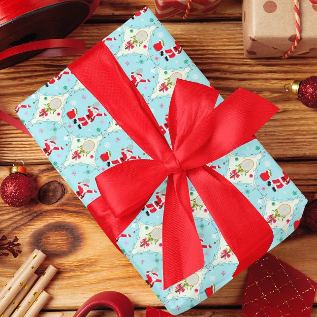Hoja De Papel De Regalo Retro Santa Jugando Patrón De Ogeo De Tenis (Subido por el creador)