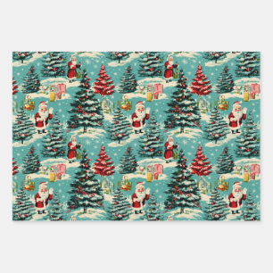 Hoja De Papel De Regalo Retro Santa Wonderland