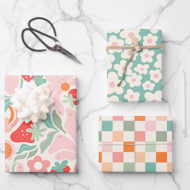 Hoja De Papel De Regalo Retro strawberry  (Anverso)