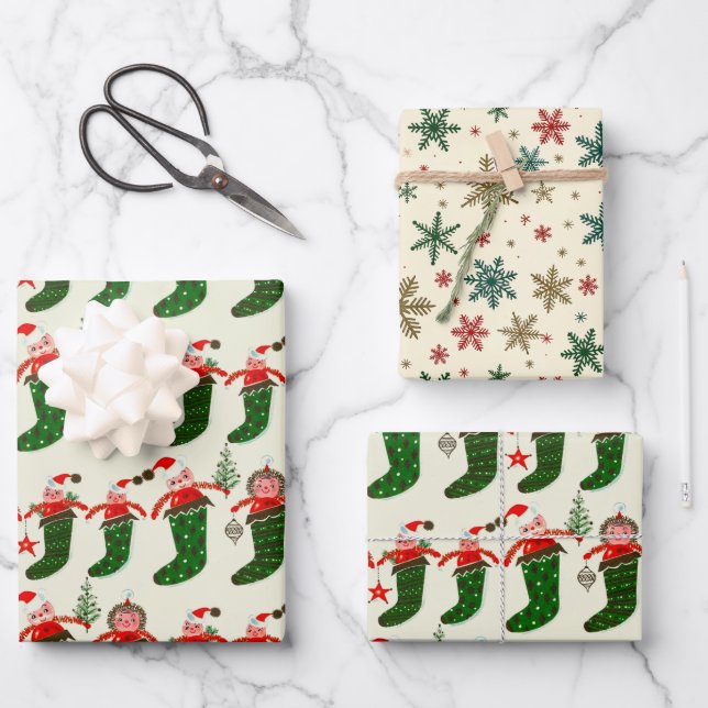 Hoja De Papel De Regalo Retro Treasures Christmas Stockings (Anverso)