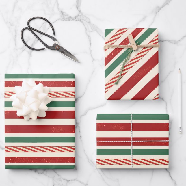 Hoja De Papel De Regalo Retro Treasures Christmas stripes (Anverso)