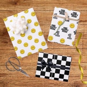 Hoja De Papel De Regalo Retro Uno Chico Feliz Sonriendo Cara Cumpleaños Nú