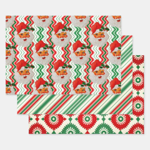 Hoja De Papel De Regalo Retro Vintage Christmas Trio Style Q