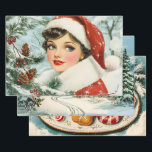 Hoja De Papel De Regalo Retro Vintage Christmas Trio Style U<br><div class="desc">El efecto general de este papel de envolver de Navidades vintage y retro es de nostalgia, calidez y actualidad. Al envolver sus regalos, no puede evitar sentirse transportado a una época pasada, donde las vacaciones se celebraban con simple alegría y elegancia clásica. Es la elección perfecta para añadir un toque...</div>