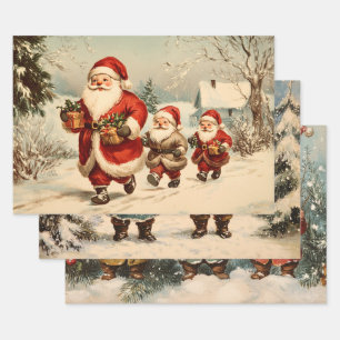 Hoja De Papel De Regalo Retro Vintage Christmas Trio Style V