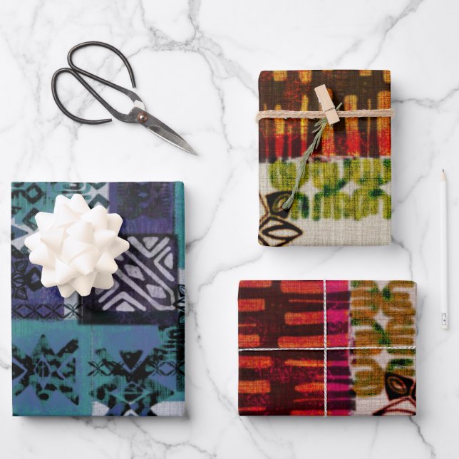 Hoja De Papel De Regalo Revestimiento de telas de barca hawaiana de época  (Anverso)
