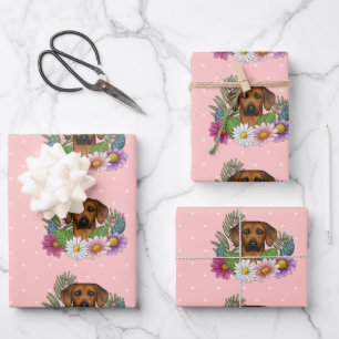 Hoja De Papel De Regalo Rhodesia Ridgeback Cabeza de perro Flores colorida