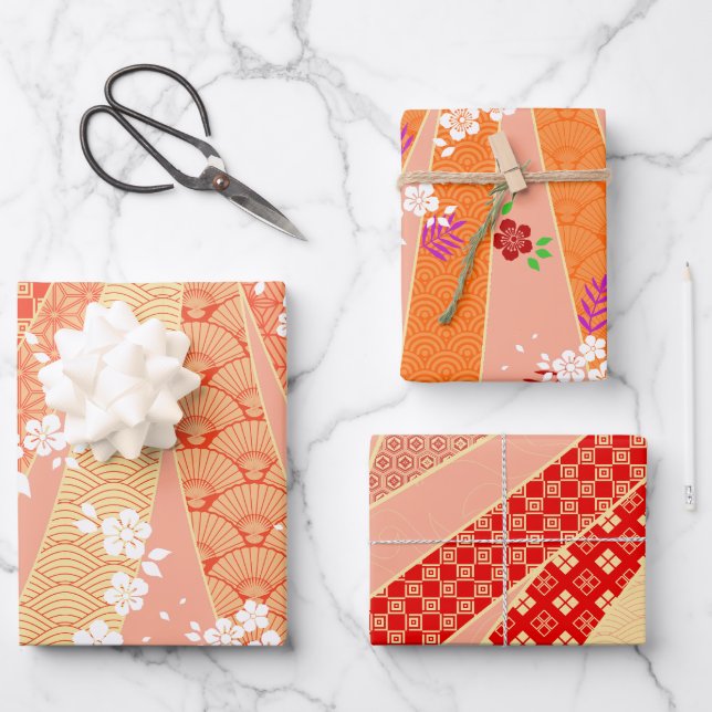 Hoja De Papel De Regalo  Ribbon Kimono Mix Pattern (Anverso)