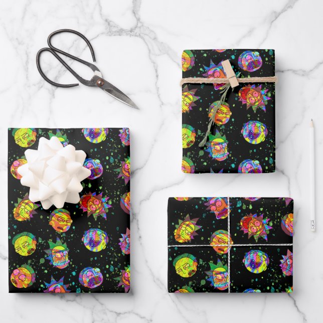 Hoja De Papel De Regalo RICK AND MORTY™ | Patrón De Swirl Psicodélico (Anverso)