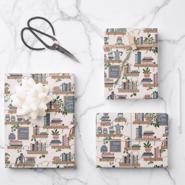 Hoja De Papel De Regalo Rincón de Libros Acogedor Hygge (Anverso)