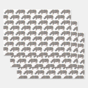 Hoja De Papel De Regalo Rinocerontes psicodélicos