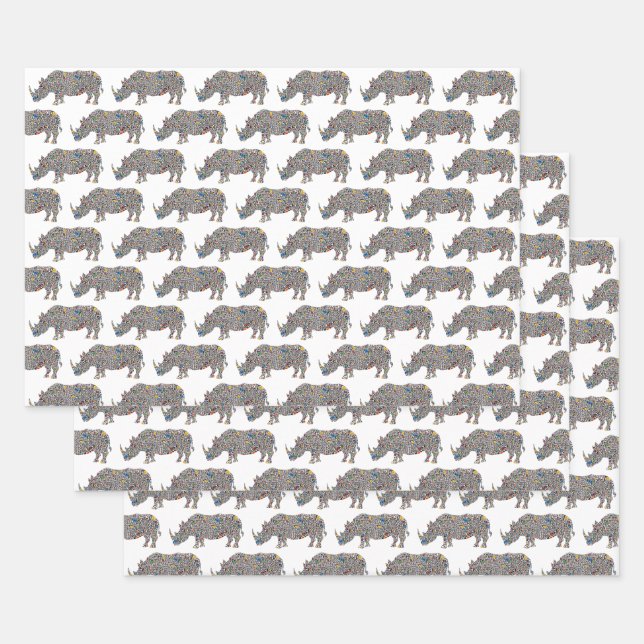 Hoja De Papel De Regalo Rinocerontes psicodélicos (Set)