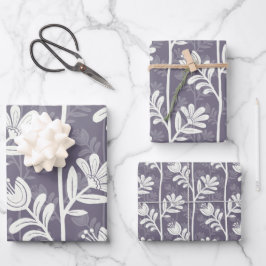 Hoja De Papel De Regalo Ritmo Floral en Flor Silueta blanca y lavanda