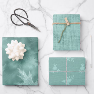 Hoja De Papel De Regalo Robin Egg Green Leaf Linen (lino no real)