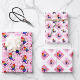 Hoja De Papel De Regalo Robo corazones, dinosaurios en colores de bandera 