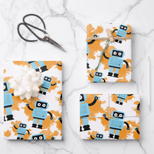 Hoja De Papel De Regalo Robot con diseño de fondo de acuarela