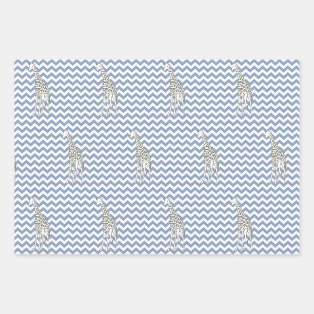 Hoja De Papel De Regalo Rock Blue Safari Chevron con jirafa de arte pop (Anverso)