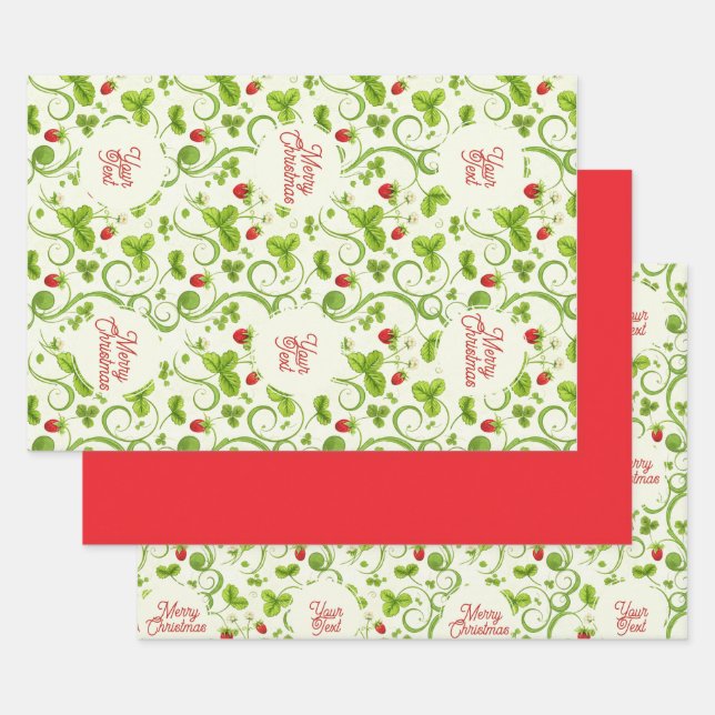Hoja De Papel De Regalo Rococo Revival Wild Strawberry & Clover Custom (Set)