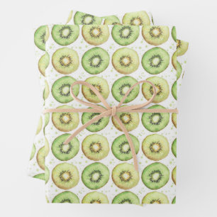 Hoja De Papel De Regalo Rodajas de kiwi verde y amarillo acuarela 