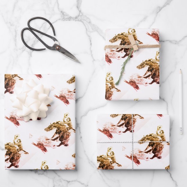 Hoja De Papel De Regalo Rodeo Cowgirl (por C.M. Russell) (Anverso)