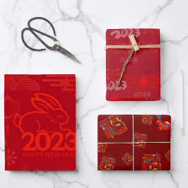 Hoja De Papel De Regalo Rojo 2023 Conejo de Año Nuevo Lunar 福 Bendiciones