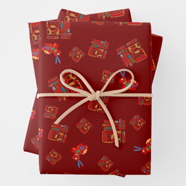 Hoja De Papel De Regalo Rojo 2023 Conejo de Año Nuevo Lunar 福 Bendiciones  (In situ)