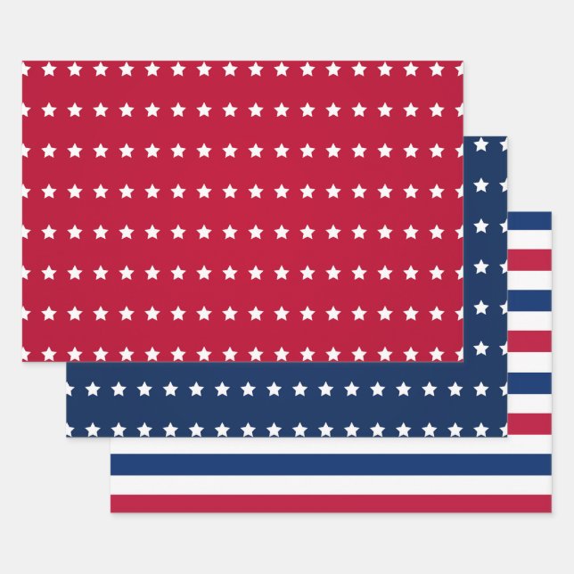 Hoja De Papel De Regalo Rojo Azul Blanco Norteamericano 4 de Julio Estrell (Set)