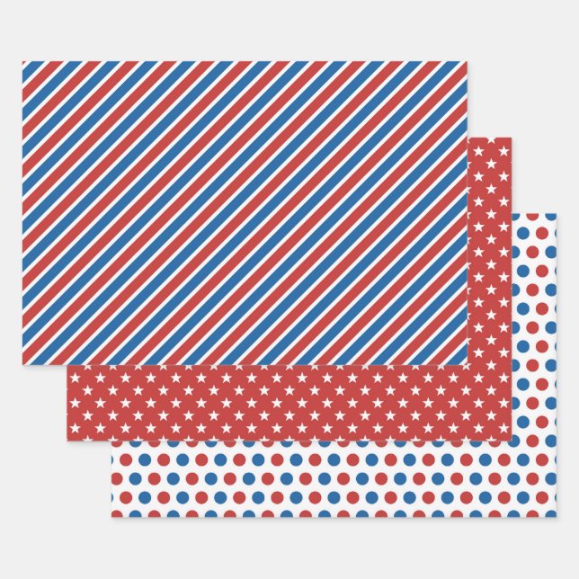 Hoja De Papel De Regalo Rojo Azul Blanco Norteamericano 4 de Julio Estrell (Set)