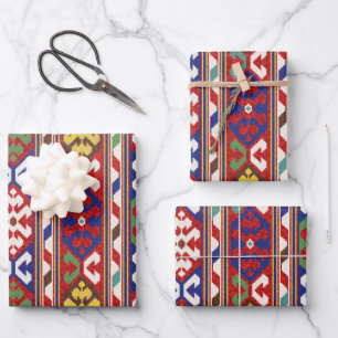 Hoja De Papel De Regalo Rojo Azul Verde Amarillo Blanco Rumbo Kilim