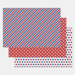 Hoja De Papel De Regalo Rojo Blanco Azul Americano 4 de Julio Estrellas Ra
