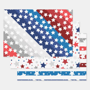 Hoja De Papel De Regalo Rojo Blanco Azul Americano EEUU 4 de Julio Estrell