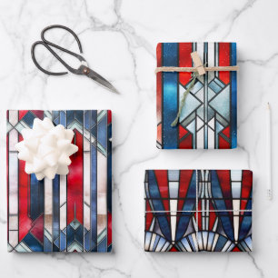 Hoja De Papel De Regalo Rojo Blanco Azul Patriótico Vidrio Pintado 4 de Ju