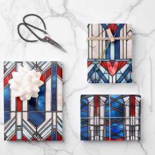 Hoja De Papel De Regalo Rojo Blanco Azul Patriótico Vidrio Pintado 4 de Ju