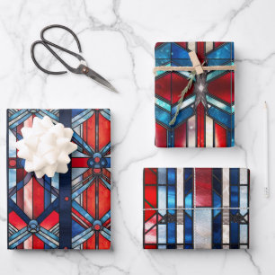 Hoja De Papel De Regalo Rojo Blanco Azul Patriótico Vidrio Pintado 4 de Ju