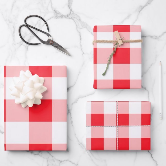 Hoja De Papel De Regalo Rojo Blanco Cuadros de Navidad  (Anverso)