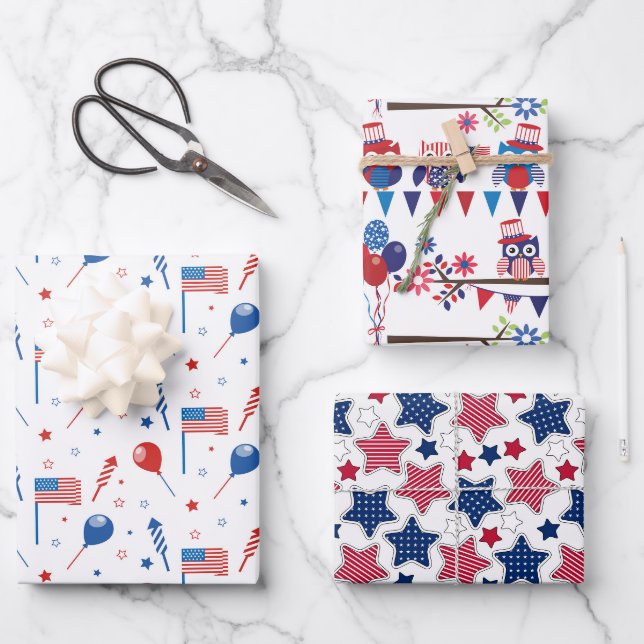 Hoja De Papel De Regalo Rojo Blanco Y Azul (Anverso)