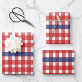 Hoja De Papel De Regalo Rojo blanco y azul Gingham Plaid