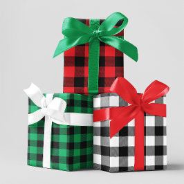Hoja De Papel De Regalo Rojo Blanco y Verde Chevron Plaid Búfalo