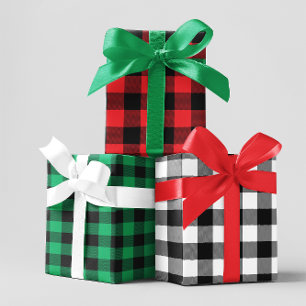 Hoja De Papel De Regalo Rojo Blanco y Verde Chevron Plaid Búfalo