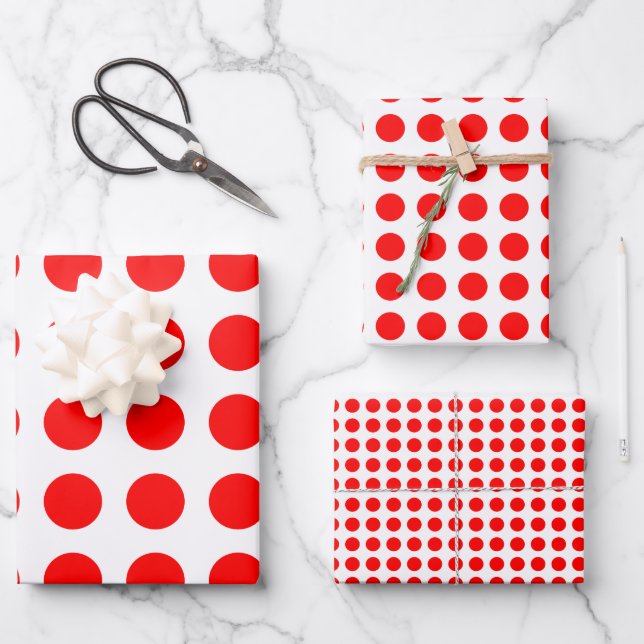 Hoja De Papel De Regalo Rojo en blanco de diferentes tamaños puntos de pol (Anverso)