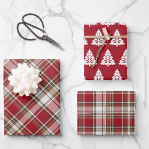 Hoja De Papel De Regalo Rojo, mocha y crema tocados con árbol