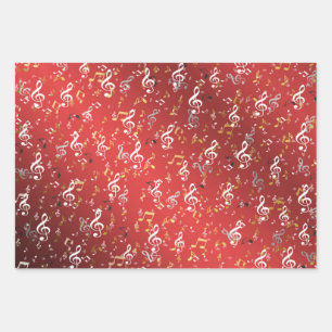 Hoja De Papel De Regalo rojo,Musical+ Note, lujo, oro, real, elegante,