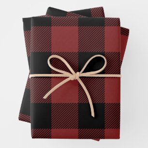 Hoja De Papel De Regalo Rojo negro de verificación de búfalo