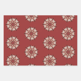 Hoja De Papel De Regalo Rojo oscuro y blanco Rosemaling noruego floral