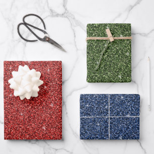 Hoja De Papel De Regalo Rojo Verde Azul Brillo Navideño Navidad Tendencia 