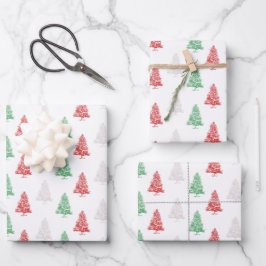 Hoja De Papel De Regalo Rojo Verde Blanco estampado pequeños árboles de Na