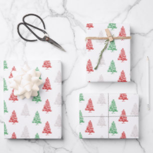 Hoja De Papel De Regalo Rojo Verde Blanco estampado pequeños árboles de Na